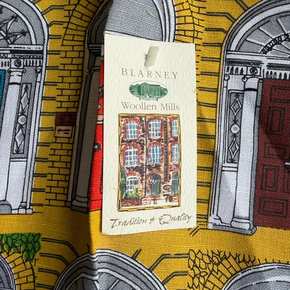 Blarney Woollen Mills Doors of Dublin Tea Towel Yellow Linen Union Irish Looms